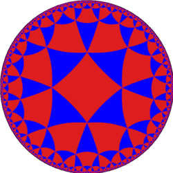 A disk tiled by triangles and quadrilaterals which become smaller and smaller near the boundary circle.