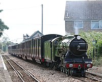 Romney, Hythe & Dymchurch Railway No.1 "Green Goddess" storms through St.Marys station non-stop with the 2.15pm departure from Dungeness - 27931518656.jpg