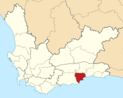 Map of the Western Cape with Mossel Bay highlighted (2016).svg