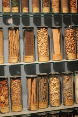 Et assortert utvalg urtemedisiner fra apoteket Ørnen ved Glomdalsmuseet.jpg