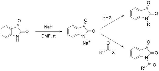 Isatin N-alkylation, acylation
