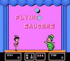A screenshot showing "Flying Saucers" game mode gameplay.