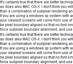 Text without rendering (upper portion) and text with ClearType rendering (lower portion)