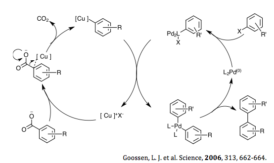 Decarboxylative biaryl synthesis mechanism, Goossen et al. 2006