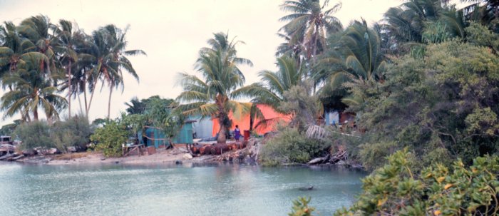 File:Lagoon side with native dwellings - Majuro.jpg