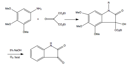 Martinet dioxindole synthesis with alkoxy aniline and oxomalonic ester.png