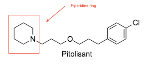 Chemical structure of Pitolisant. New pharmacophore contain non-imidazole compounds, in the case of Pitolisant, a piperidine ring.