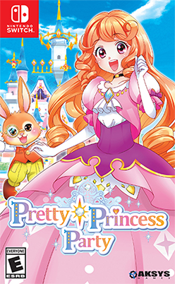 A stylized illustration of a princess wearing a pink dress; in the background is an anthropomorphic rabbit character wearing clothes and a monocle, and a castle.
