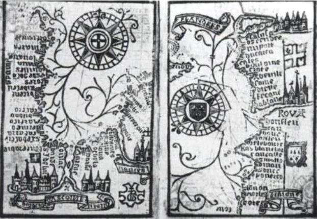 File:Brouscon Almanach 1546 Compass bearing of high waters in the Bay of Biscay left Brittany to Dover right.jpg