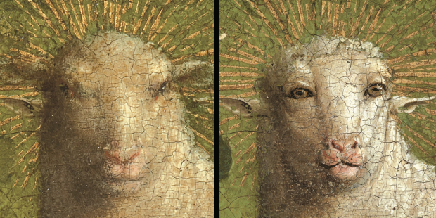 File:Ghent Altarpiece - 21c restoration - Lamb of God detail.jpg