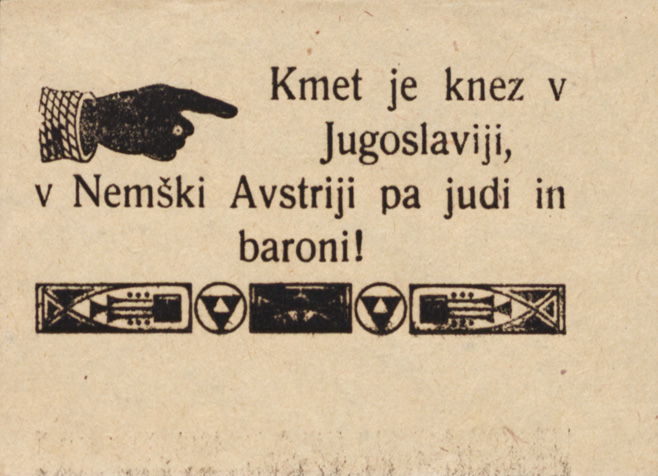 File:Nalepka ob plebiscitu Kmet je knez v Jugoslaviji 1920.jpg