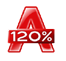 A logo depicting a large red A with a widened, extended bar which has the text 120% written inside.