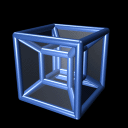 Animation of a transforming tesseract or 4-cube