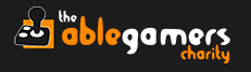 White and orange text logo for The Ablegamers Charity.