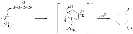 Transannular migration of a hydrogen & nucleophilic attack of cyclooctene in acid medium.