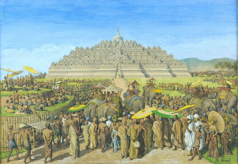 File:COLLECTIE TROPENMUSEUM Temperaschilderij voorstellende de Borobudur als bedevaartsoord TMnr 75-2.jpg
