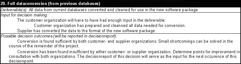 A short decision point description for a product software implementation
