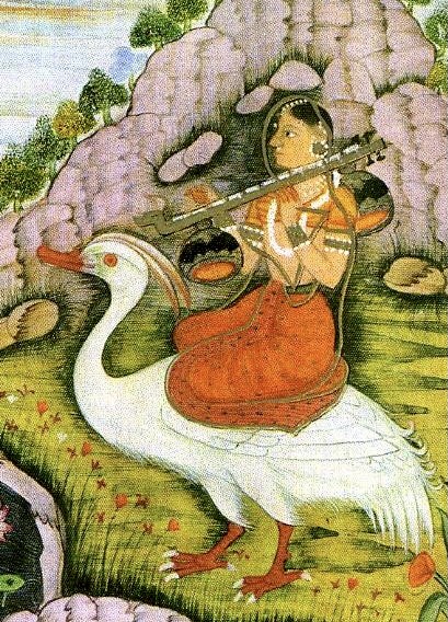 File:Saraswati with bīn on white bird.jpg