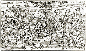 File:Macbeth and Banquo encountering the witches - Holinshed Chronicles.gif