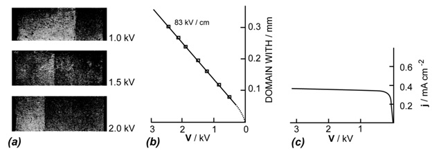 File:(a) High-Field Domain dark region (b) Domain width vs. bias (c) current voltage characteristic.jpg