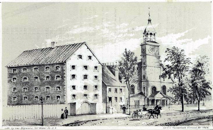 File:The old Sugar House & Middle Dutch Church, Liberty St. N.Y. in 1830 by George Hayward in 1858..jpg