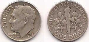 Picture of a 1953-D Roosevelt dime