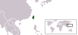 Location of Taiwan off the eastern coast of China