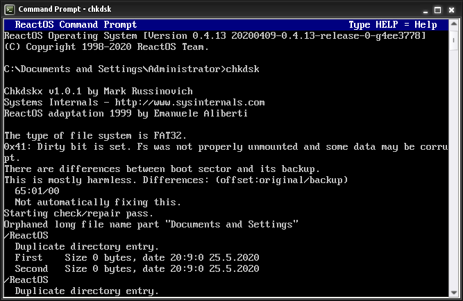 File:ReactOS-0.4.13 chkdsk command 667x434.png