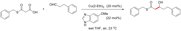 File:Decarboxylative aldol reaction with malonic acid half thioester.png