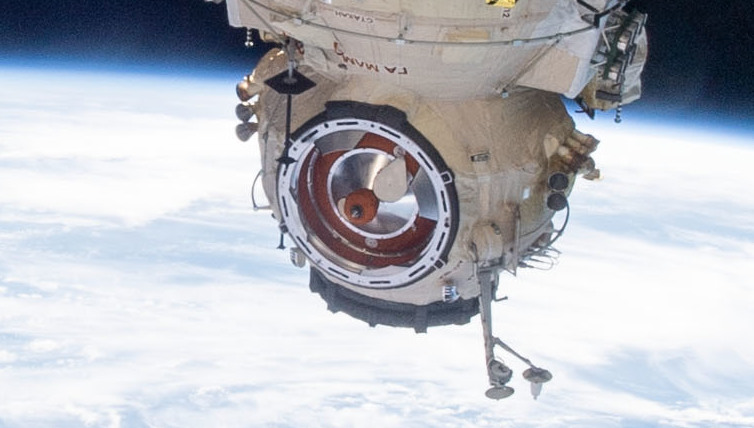 File:Nauka modified passive forward port for Experimental Airlock after the docking of Nauka to the International Space Station.jpg