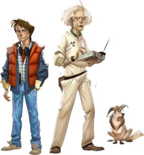 File:Marty McFly, Doc Brown, and Einstein the Dog (Back to the Future The Game).png