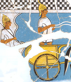 File:Two Mycenaean chariot warriors on a fresco from Pylos about 1350 BC.jpg