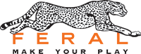 A cheetah leaping over the word Feral and the slogan "Make your play".