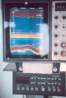Cabin display of a commercial or oceanographic fathometer sonar