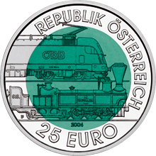 2004 Austria 25 Euro 150 Years Semmering Alpine Railway front.jpg