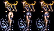 Images of a female Esper with her back to the screen from three releases of the game; the coverage level of her clothes on the bottom half of her body is different in each one.