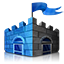 Logo of Microsoft Security Essential: A blue castle with a flag on the top and two gates
