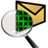 A magnifying glass over an envelope, with the intersection consisting of a light green grid with a dark green background