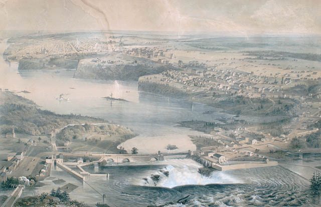 File:View of Parliament Hill and Chaudière Falls. "City of Ottawa, Canada West", ca. 1859, by Stent and Laver..jpg