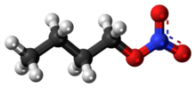 Ball-and-stick model of the butyl nitrate molecule