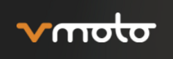 stylised text in lower case with a letter v in orange followed by moto on a contrasting black background