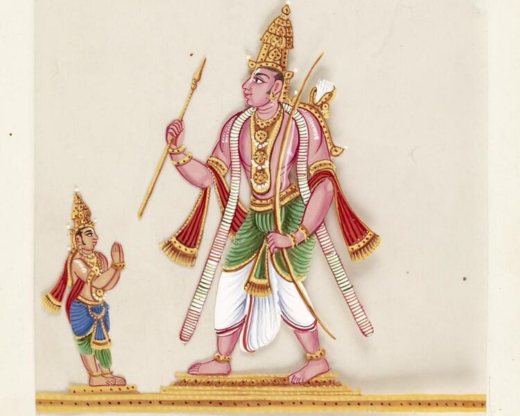 File:"Incarnation of Vishnu" Rama art detail, from- Indian - Leaf from Bound Collection of 20 Miniatures Depicting Village Life - Walters 35176L (cropped).jpg