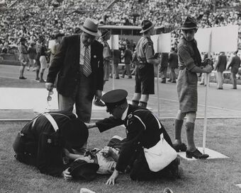 A casualty at the Olympic Games, London, 1948. (7649953728).jpg