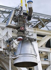 Aerojet AJ26 in the Stennis E-1 Test Stand - cropped.jpg
