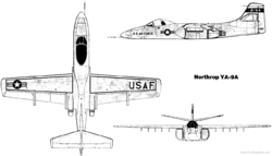 3-view line drawing of the Northrop YA-9