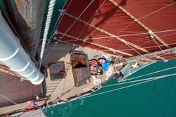 The Naga Pelangi - view from the Mast down to the foredeck.jpg