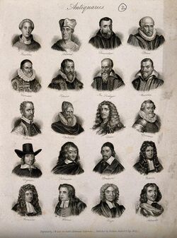 Antiquaries; twenty portraits of historians. Engraving by J. Wellcome V0006811.jpg