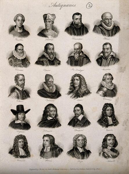 File:Antiquaries; twenty portraits of historians. Engraving by J. Wellcome V0006811.jpg