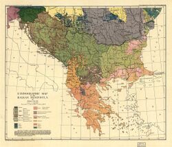 Old, multicolored map of southeastern Europe