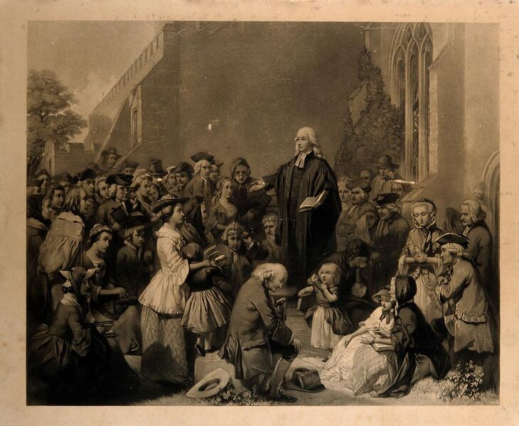 File:John Wesley preaching outside a church. Engraving. Wellcome V0006868.jpg